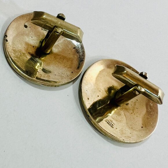 Vtg Large Alpaca Abalone Aztec Cufflinks Traditional Lizard Unique Mexico Jewelr - Picture 4 of 7